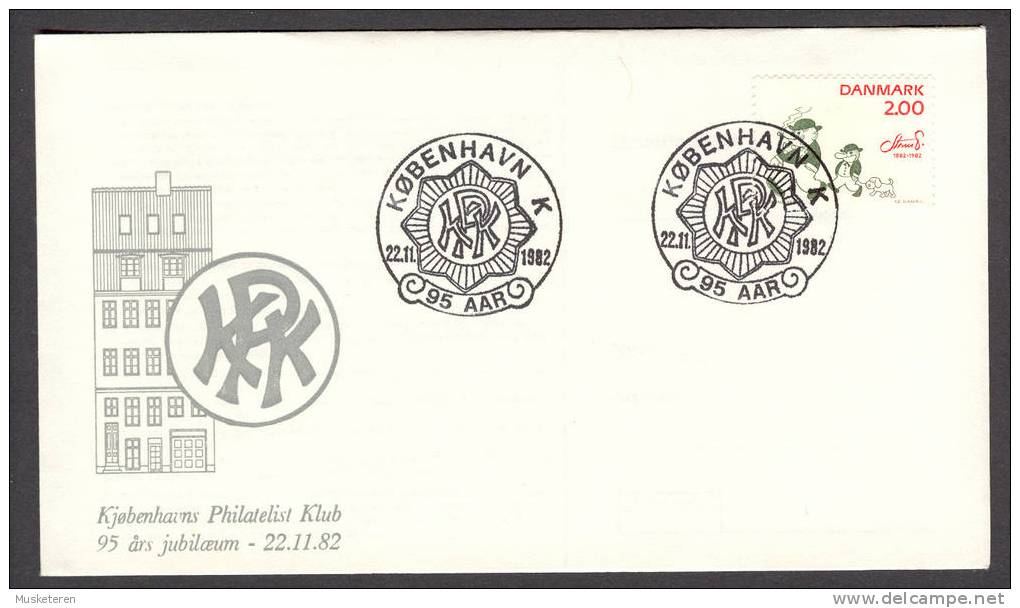 Denmark Kjøbenhavns Philatelist Klub 95th Anniversary Jubilee Cancel 1982 Cover Robert Storm P. Comic Stamp - Covers & Documents