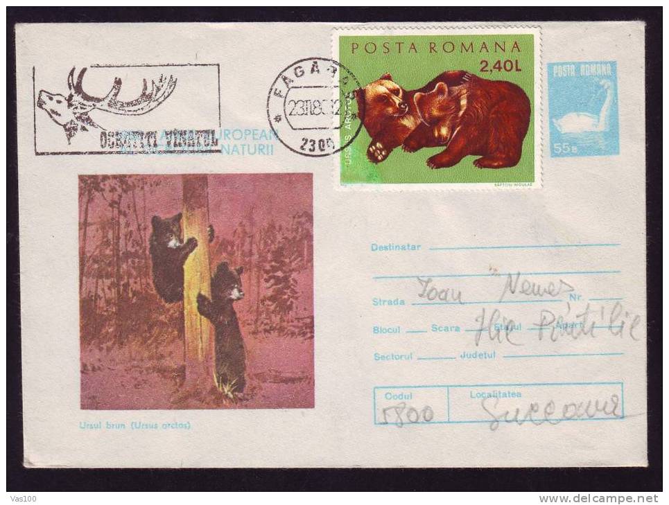 Bear Ours Rare Cover PMK STAMP 1983, ROMANIA. - Ours