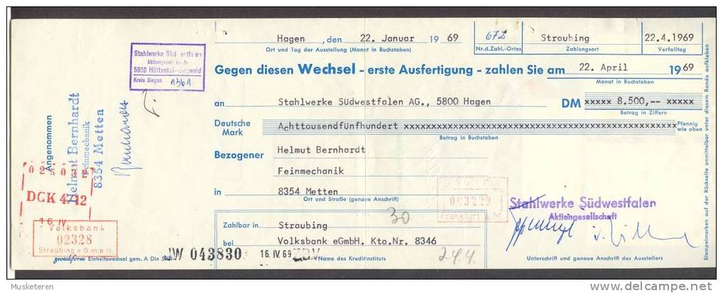 Germany Deutschland Wechsel 1969 Stahlwerke SüdwestfalenZentralkasse München Deutsche Wechselsteuer Marke - Bills Of Exchange