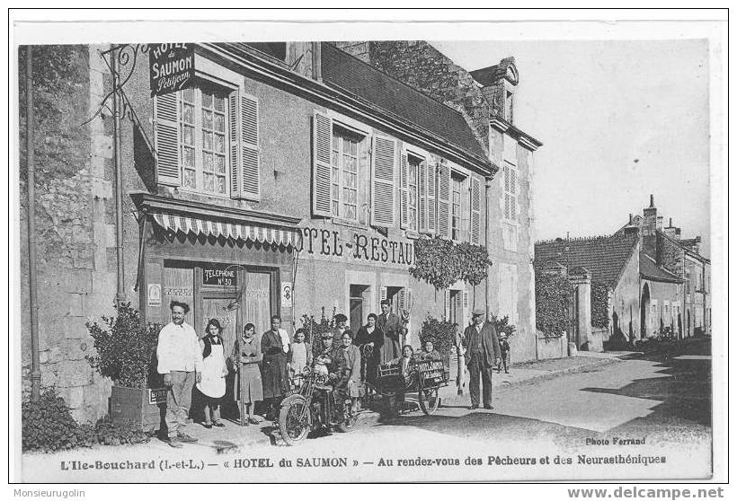 37 ))) FL) L ILE BOUCHARD, Hotel Du Saumon, Au Rendez Vous Des Pecheurs Et Des Neurasthéniques, ANIMEE ++ - L'Île-Bouchard