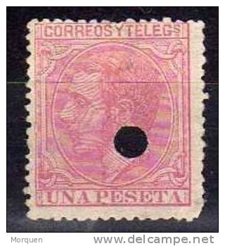 España 1 Pta Alfonso XII , Num 207aT. Telegrafos - Gebraucht
