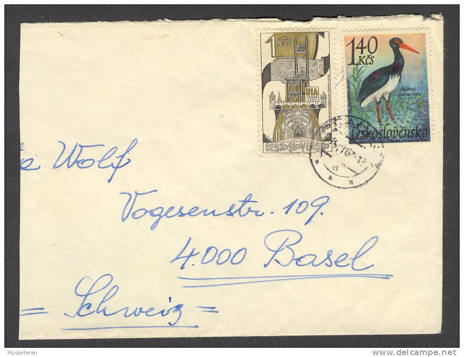 Czechoslovakia Praha Prag Cover To Basel Switzerland Schweiz Bird Stamp - Brieven En Documenten