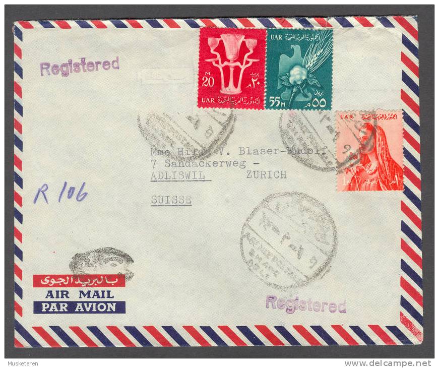 Egypt Par Avion Air Mail Registered Cover 1954? Cairo Air Port Cancel To Zürich Suisse Switzerland - Airmail