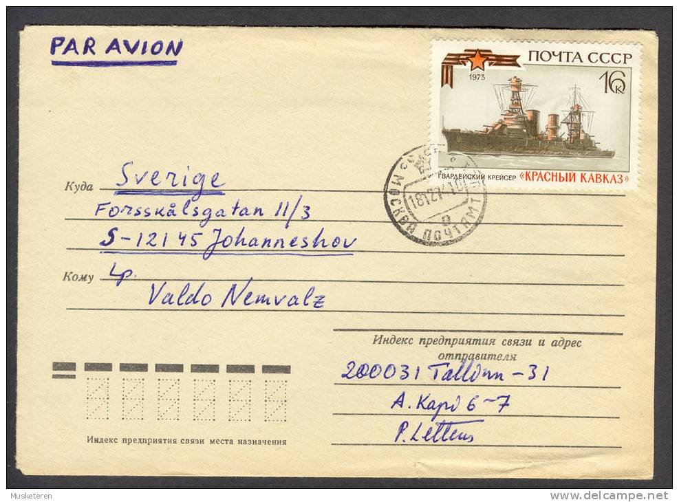 Soviet Union USSR Par Avion Tallinn Cover 1974 But Moskva Cancelled !! To Sweden Battleship Stamp - Lettres & Documents