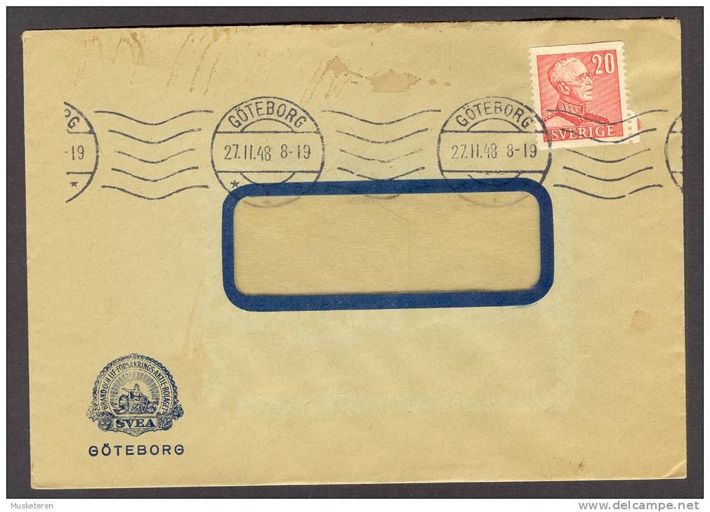 Sweden Brand Och Lif-forsäkrings Aktie-Bolaget SVEA Göteborg Cachet Cover Early TMS Cancel 1948 King Gustaf V - Storia Postale