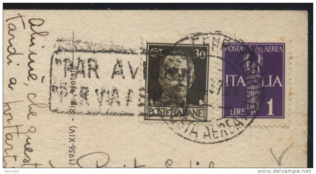 MILANO 1937  PANORAMA. POSTA AEREA PER ASMARA. AFFRANCATA CON L.1,30    RARA!! - Airmail