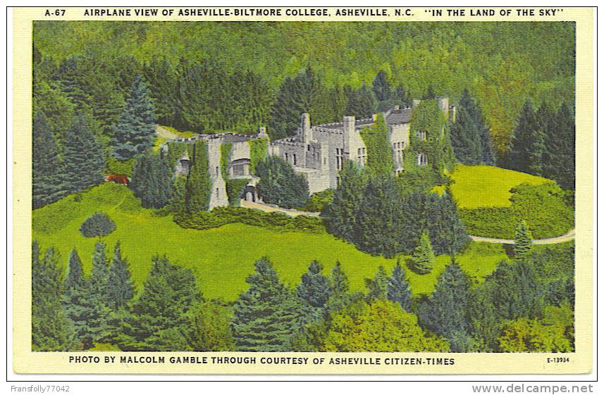 ASHVILLE NORTH CAROLINA Ashville Biltmore College AERIAL VIEW C-1940 - Asheville