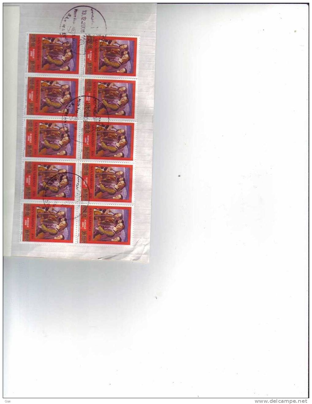 S: MARINO  1994 - Sassone 1432 (x10)  - Usati Su Frammento - Natale - Oblitérés