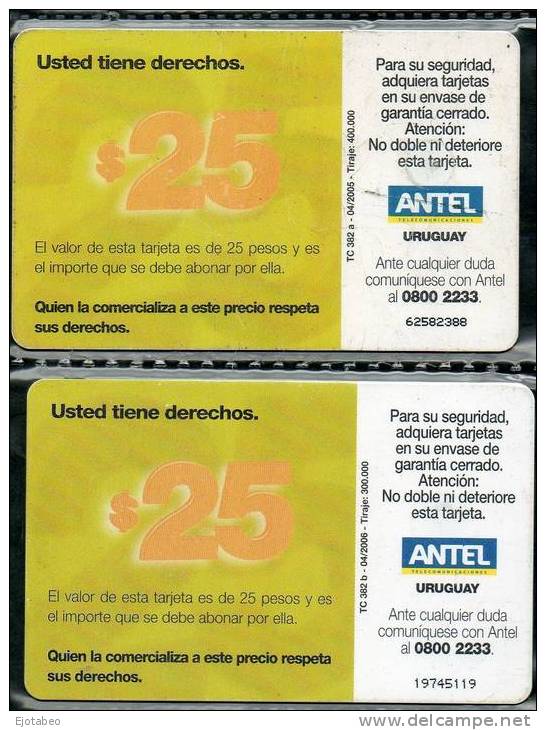 38 URUGUAY Tarj.Telefónica 382a Y  382b- Valores De $ 25.- - Uruguay