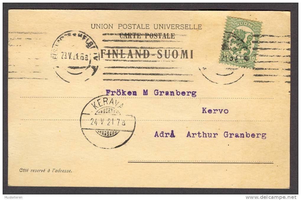 Finland Suomi UPU HELSINGFORS 1921 Card Karte KERAVA (Arr.) - Storia Postale