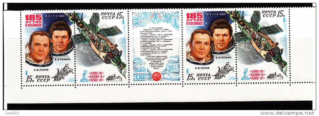 Russie, Saliout - Soyouz, Cosmonautes Popov Et Rioumine, 1981, Yvert N° 4786/87 X 2 Neufs ** + Vignette - UdSSR