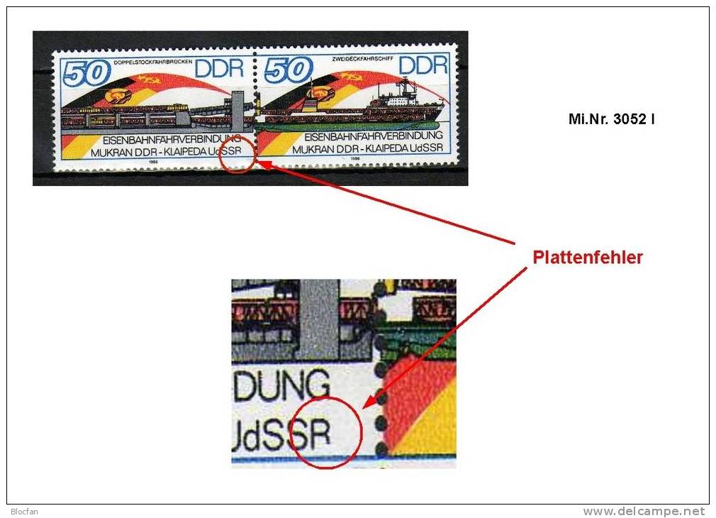 Abart Kurzes R In Eisenbahn - Fähre Mukran DDR 3052 I ** 14€ Plus Vergleichsstück - Plaatfouten En Curiosa