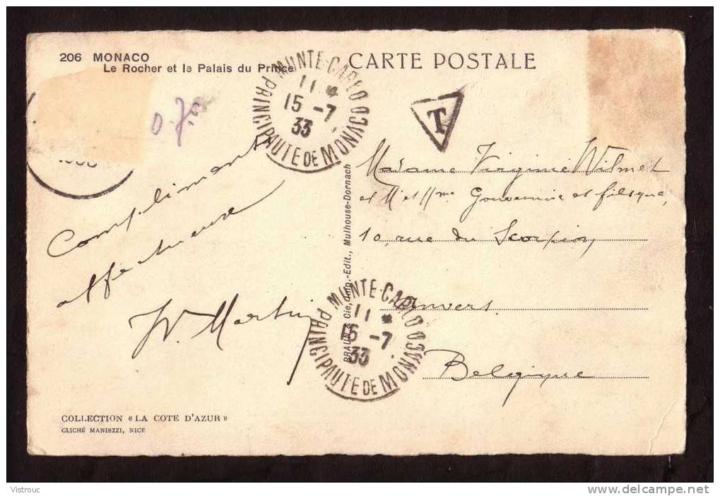 MONACO - Monté-Carlo - Le Rocher Et Le Palais Du Prince - N ° 206 - Circulé - Circulated - Gelaufen - 1933. - Prinselijk Paleis
