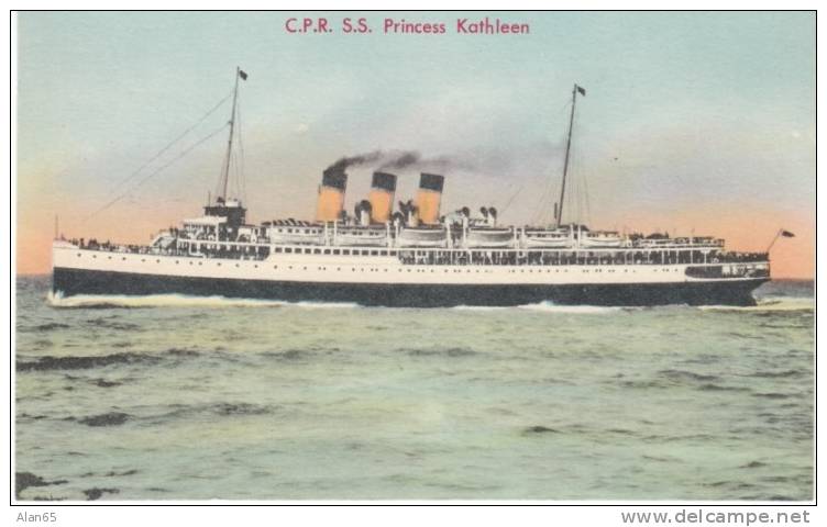 'Princess Kathleen' C.P.R. Line Steamer To Vancouver (Alaska Victoria Seattle?), 1920s/30s Vintage Postcard - Dampfer