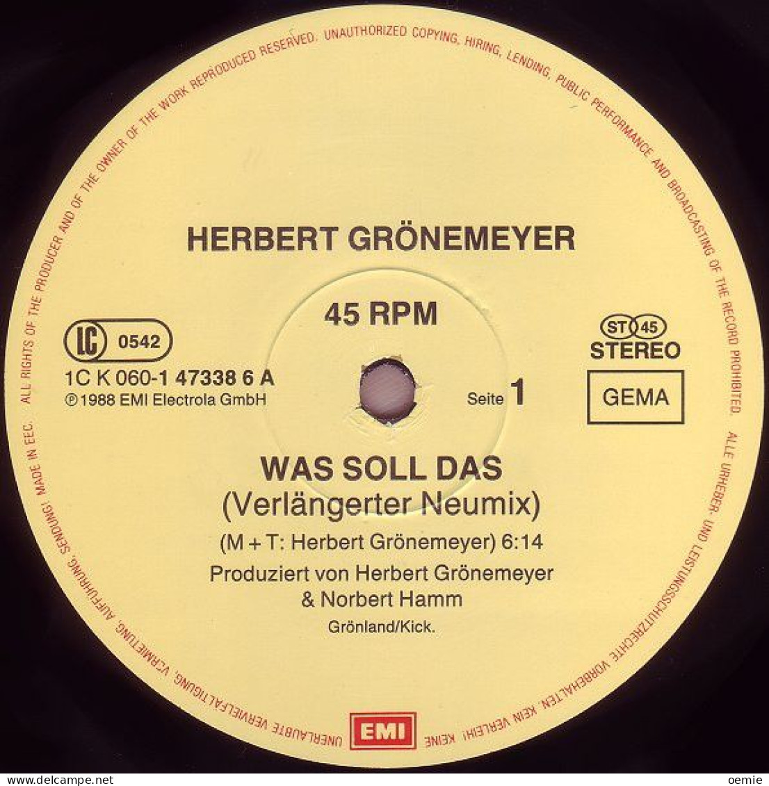 HERBERT  GRONEMEYER  WAS SOLL DAS - 45 T - Maxi-Single