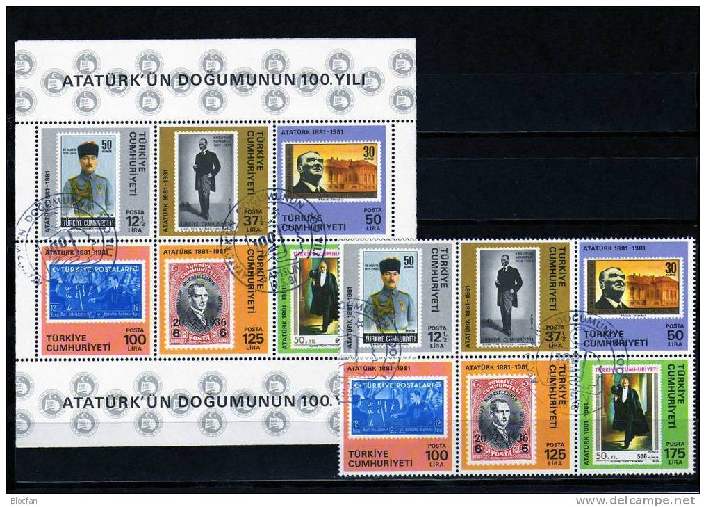 Marken Auf Marken 1981 Türkei 2557/2,6xZD+Block 19 O 90€ Blocchi Hoja Stamp On Stamp Bloc M/s Sheet Se-tenant Bf Turkey - Blocchi & Foglietti
