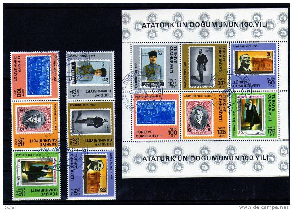 Atatürk Marken Der Türkei Auf Marken Der Türkei 2557/2+Block 19 O 36€ Blocchi Hojita Stamp On Stamp Bloc Sheet Bf Turkey - Gebruikt