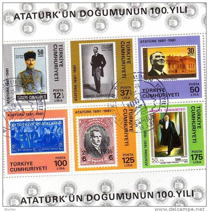 Atatürk Marken Der Türkei Auf Marken Der Türkei 2557/2+Block 19 O 36€ Blocchi Hojita Stamp On Stamp Bloc Sheet Bf Turkey - Gebraucht