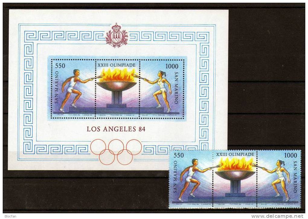 Flamme Sommer-Olympiade 1984 San Marino 1298/9 + Block 9 ** 4€ Los Angeles Blocchi Flam Bf Sport Bloc M/s Olympic Sheet - Collections, Lots & Séries