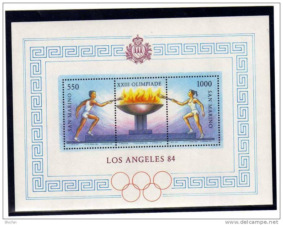 Flamme Sommer-Olympiade 1984 San Marino 1298/9 + Block 9 ** 4€ Los Angeles Blocchi Flam Bf Sport Bloc M/s Olympic Sheet - Collections, Lots & Series