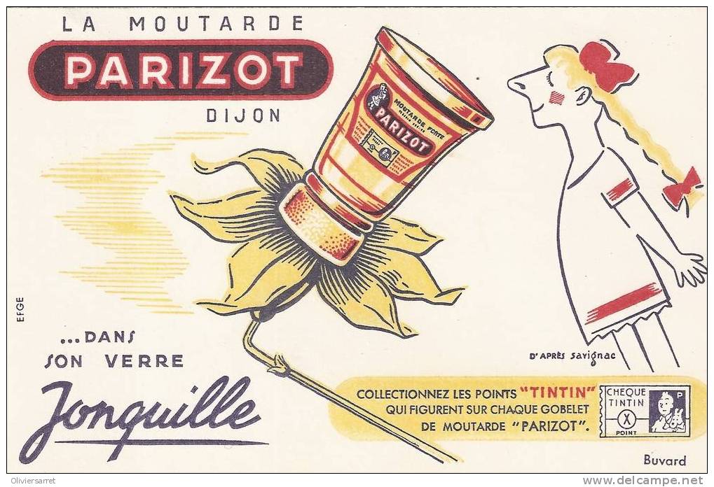 Buvard Moutarde Parizot Dijon Et Vignette De Tintin - Moutardes