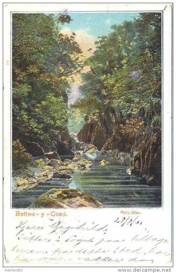 Bettws-y-coed, Fairy Glen 1901, Peacock PC, LLandudno +Kristiania Norway Postmark - Caernarvonshire