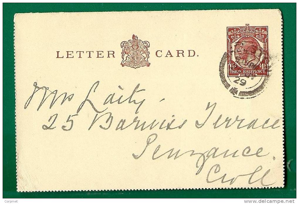 UK - 1929 VF Complete LETTER CARD From HELSTON - Stamped Stationery, Airletters & Aerogrammes