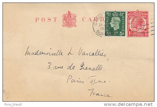 Carte De 1930 Avec Complément Pour Paris - Stamped Stationery, Airletters & Aerogrammes