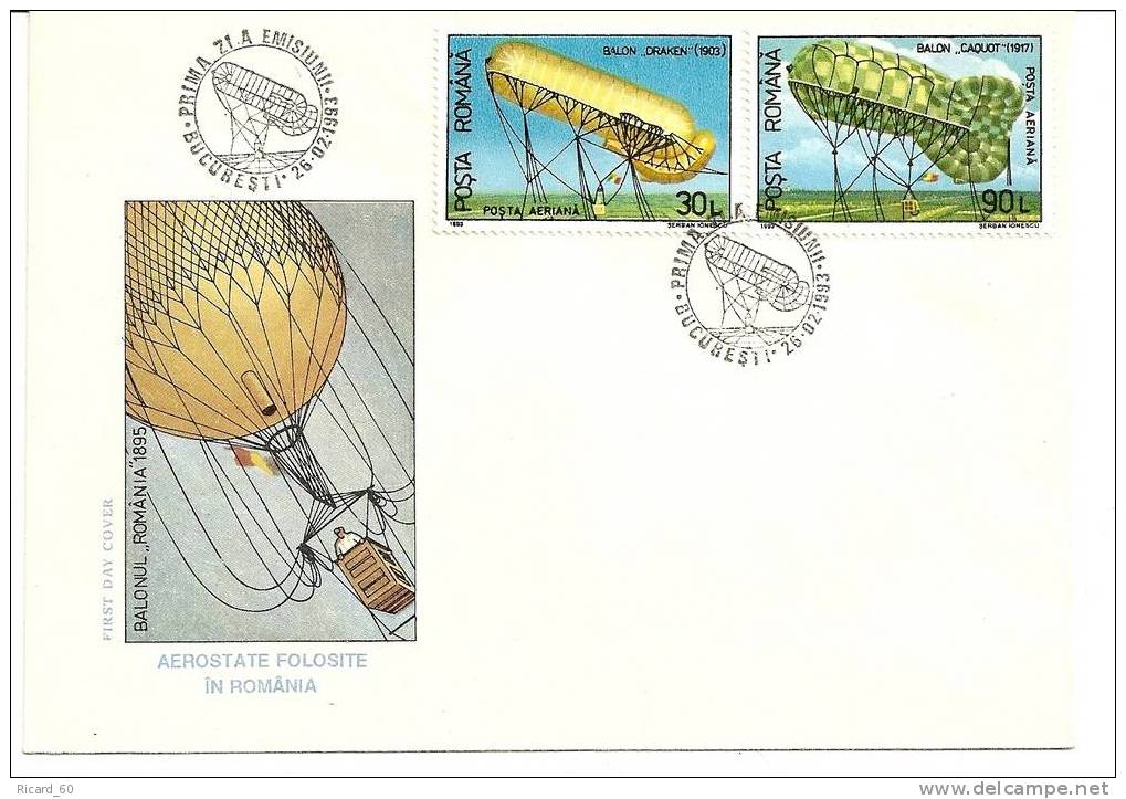 Enveloppe Fdc De Roumanie, Aérostats De Roumanie, Poste Aérienne - Covers & Documents