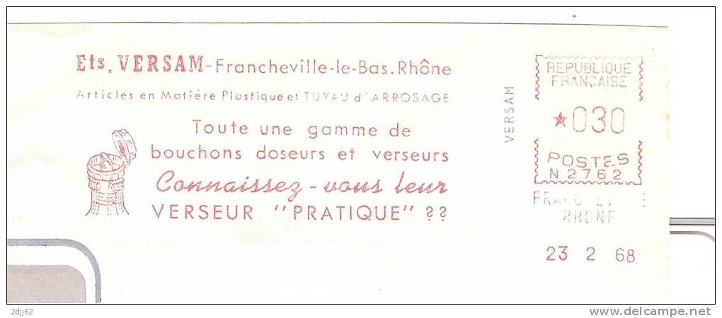 Bouchons,  Plastique, Arrosage,  Rhone, Francheville - EMA Secap -  Devant D'enveloppe   (675) - Other & Unclassified