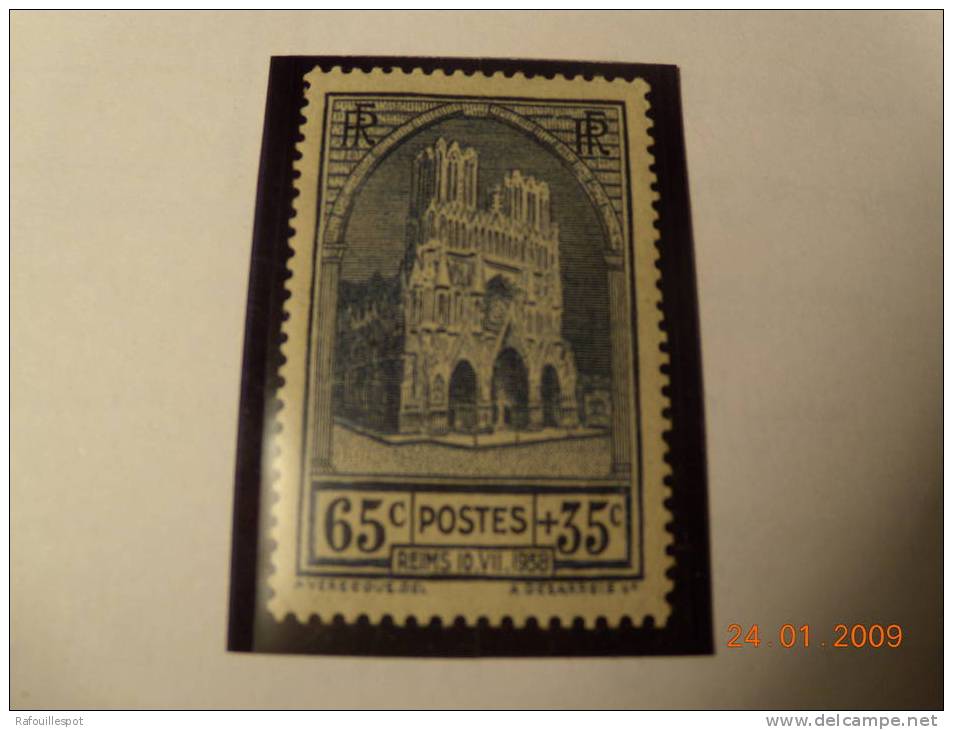 N° 399 Y& T  " Cathedrale De Reims " 65 C + 35 Coutremer  1938 - Nuovi
