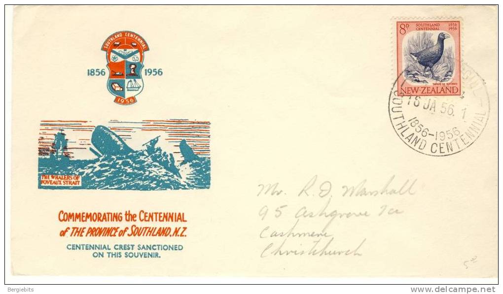 1956 New Zealand Commemorating The Southland Cachet FDC - FDC