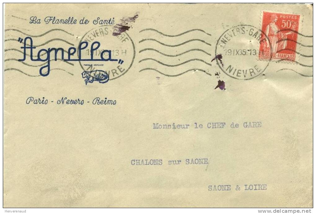 Paix 283 Sur Lettre Des  Ets Agnella à Nevers ,  Pour Chalon-sur-Saône - 1932-39 Peace