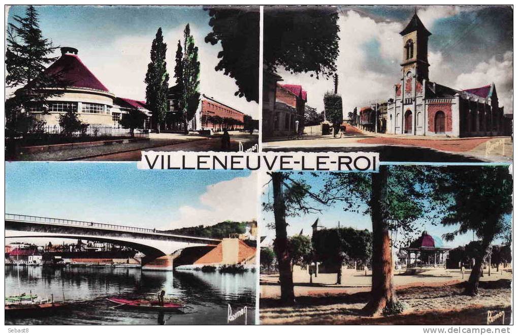 VILLENEUVE LE ROI ( Groupe Scolaire J.ferry , L'eglise , Le Pont , Le Kiosque ) CPSM - Villeneuve Le Roi