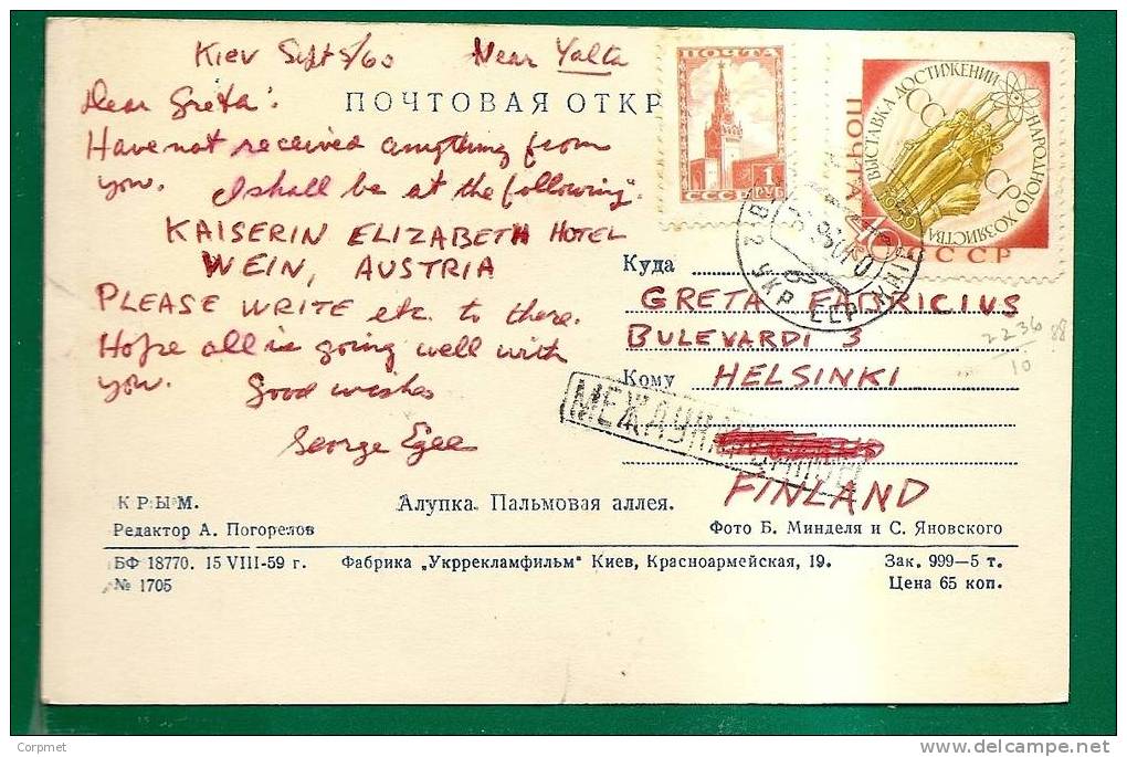 RUSSIA - 1960 POSTCARD Sent To FINLAND - Lettres & Documents