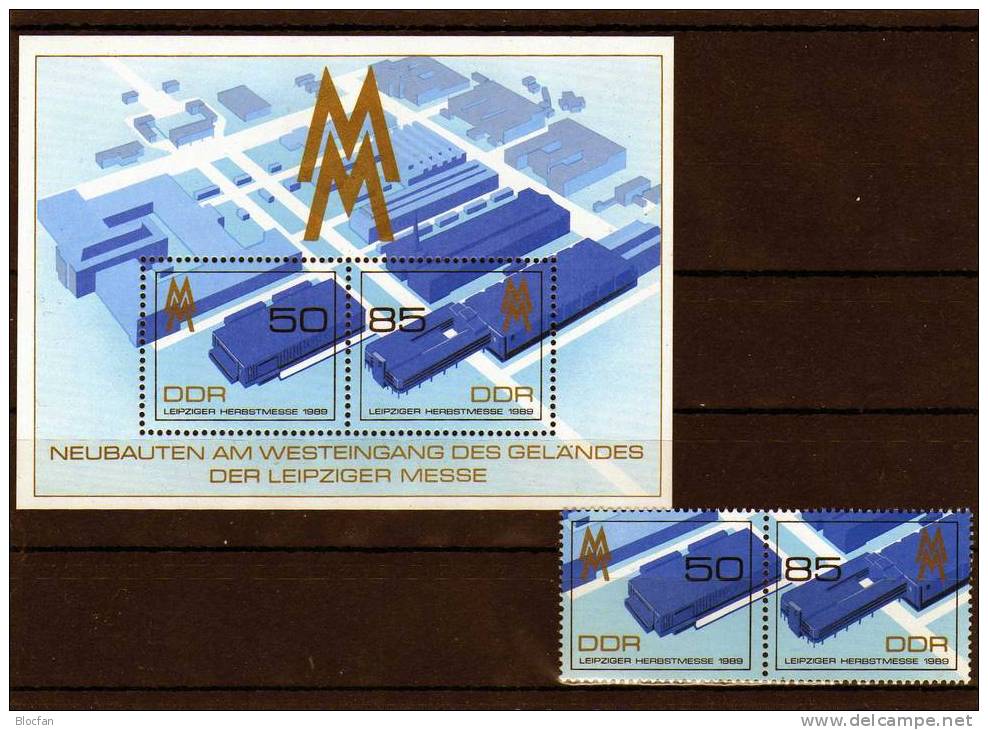 Leipziger Herbstmesse 1989 Westtor DDR 3267/8,ZD+ Block 99 ** 6€ Leipzig Messe Blocchi Bf M/s Bloc Fair Sheet Of Germany - Se-Tenant