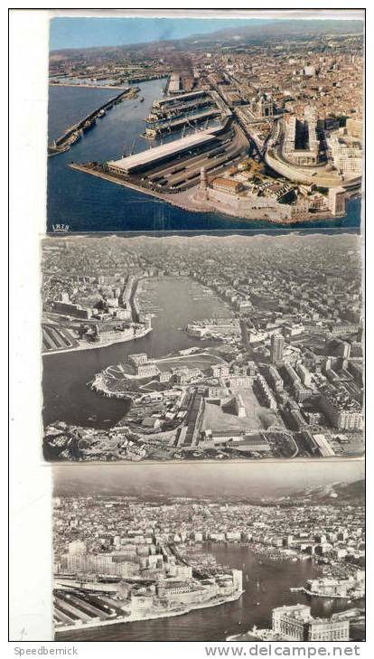 14168 Lot Trois Cartes Marseille . Vue Aerienne Vieux Port, Pharo, Bassin Joliette - Joliette, Zone Portuaire