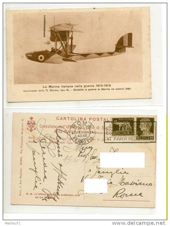 AERONAUTICA MILITARE MARINA Idrovolante M 1940 Viaggiata - 1914-1918: 1st War