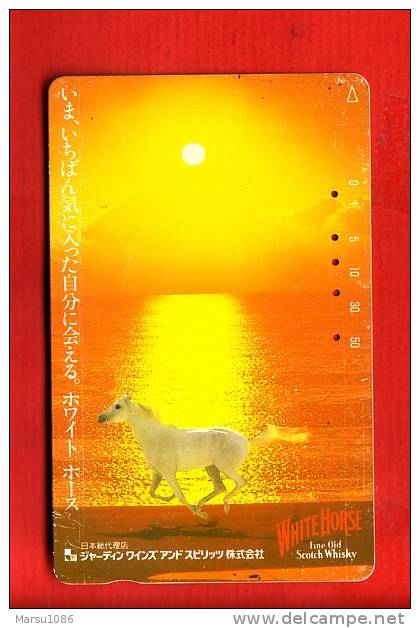 Japan Japon  Telefonkarte Télécarte Phonecard Telefoonkaart -  Nr.  110 - 011 Pferd Whisky   Sonne Sun Sonnenuntergang - Paarden
