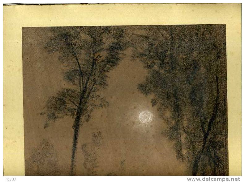 - FORÊT AU CLAIR DE LUNE SUR UN PAYSAGE BOISE  . DESSIN FIN XIXe S. DEBUT XXe NON SIGNE CONTRE-COLLE SUR CARTON - Zeichnungen