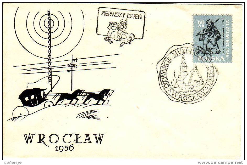 Lettre FDC  Wroclaw 1956 / Otwarcie Muzeum / Chevaux, Diligence... - Briefe U. Dokumente