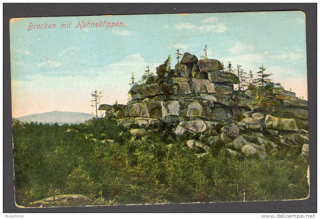 Germany Saxony-Anhalt Brocken Mit Hohneklippen Hotel Bahnpost 1911 Harzb.-Wernig.-Heudeber Zug Railway Cancel To Denmark - Harzgerode