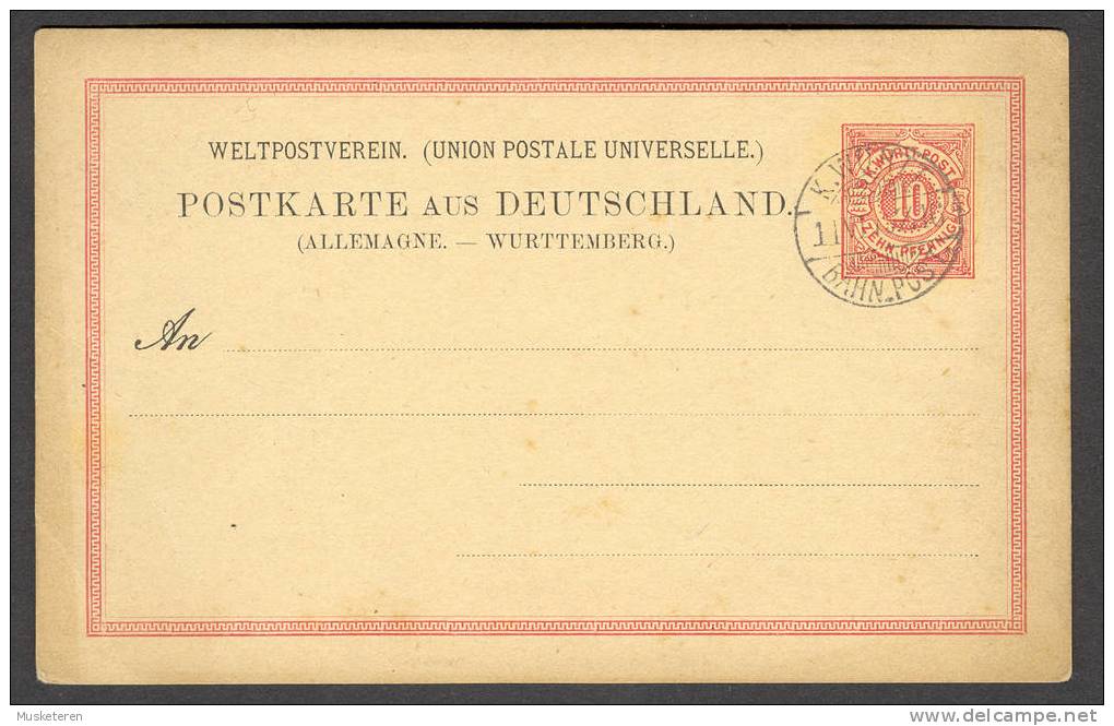 Germany Wurtemberg 10 Pf. Postal Stationery Ganzsache Postkarte UPU Bahnpost 1879? Zug 16 - Ganzsachen