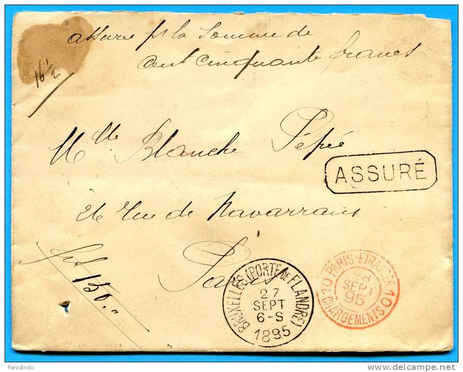 Superbe Enveloppe Avec Cachets De Cire Datée Du 27 Septembre 1895-Bruxelles(Porte De Flandre) - Seals Of Generality