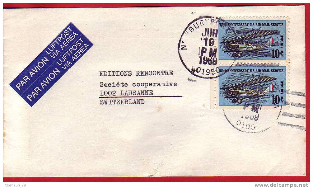 Letter 50 Th Anniversary US Air Mail Service FromArlington  For Switzerland 1969 - Covers & Documents