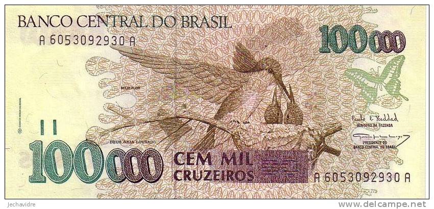 BRESIL   100 000 Cruzeiros  Non Daté (1993)   Pick 235b     ***** BILLET  NEUF ***** - Brazilië