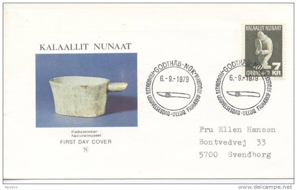 Greenland FDC Soapstone Figure 6-9-1979 With Cachet Sent To Denmark - FDC