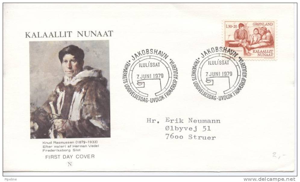 Greenland FDC The Birthplace Of Knud Rasmussen 7-6-1979 With Cachet Sent To Denmark - Autres & Non Classés