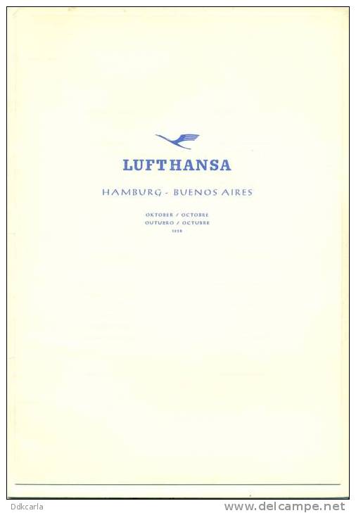 Menu - 1958 - Lufthansa - Hamburg-Buenos Aires - Menus