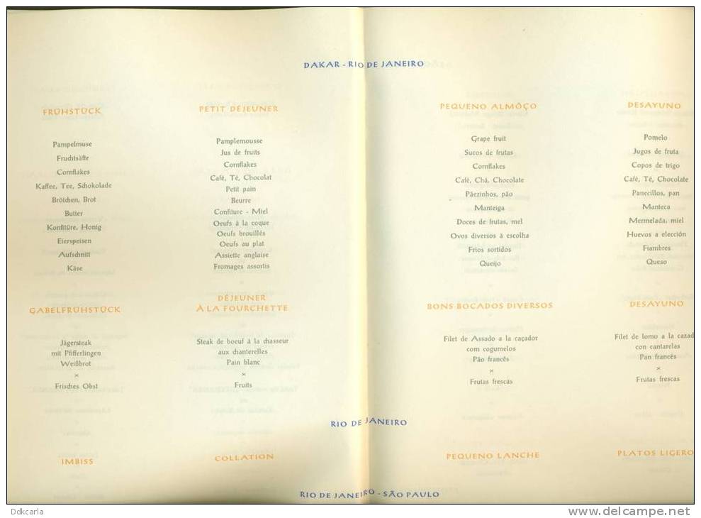 Menu - 1958 - Lufthansa - Hamburg-Buenos Aires - Menükarten